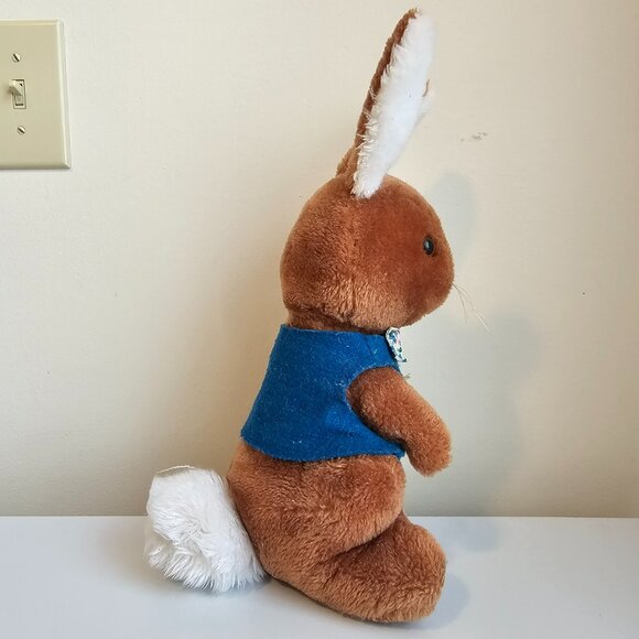 R Dakin Bunny Rabbit Plush Stuffed Animal Blue Vest Floral Bow Vintage 1974 10" - Picture 4 of 9